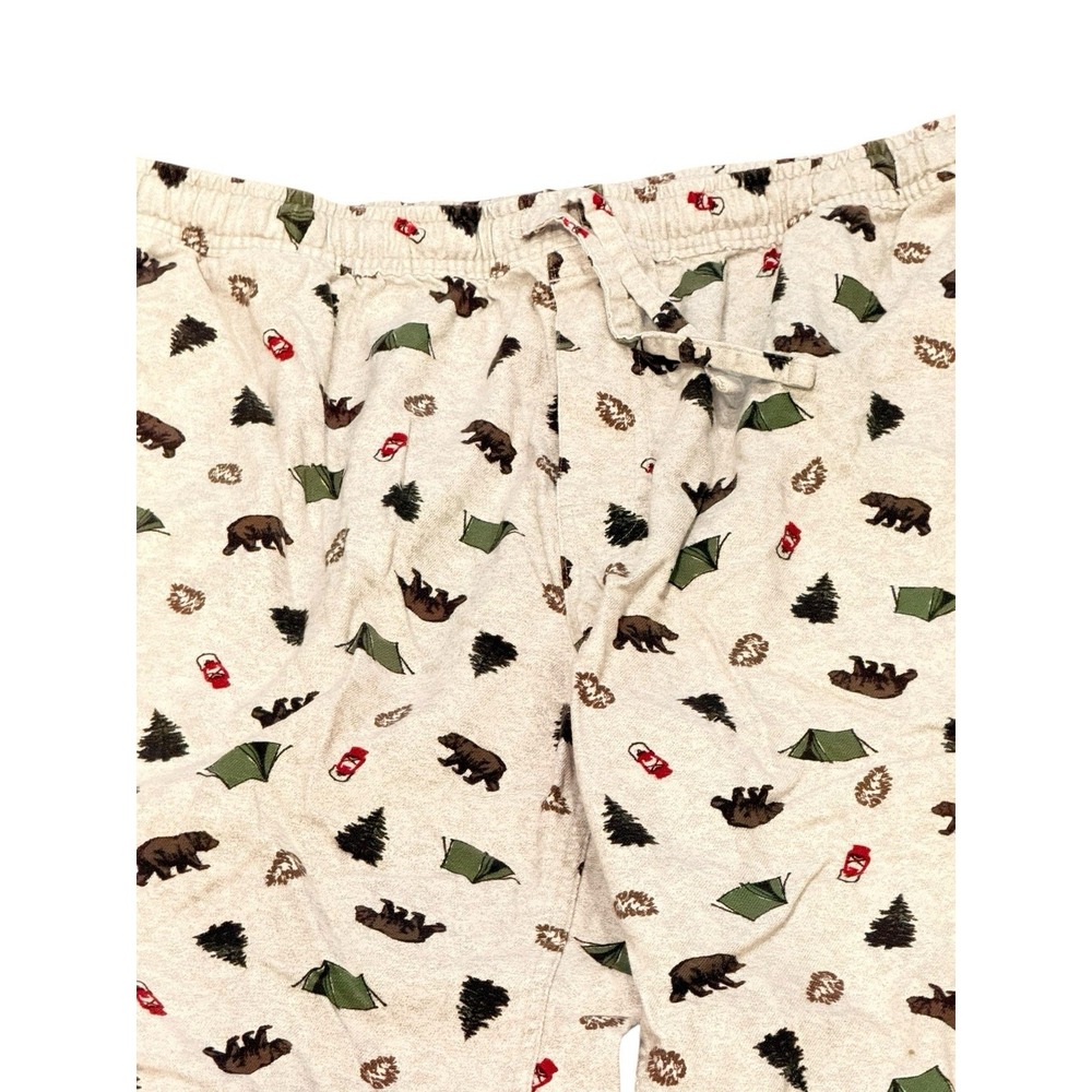 Mens 2XL Eddie Bauer Fleece Pajama Bottoms Bear Tent Pine Print Pockets Preowned